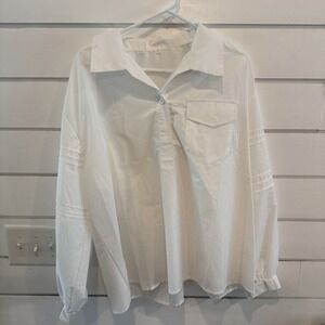 White Cotton Blouse xXL With Cuffed Sleeves And Sleeve Design